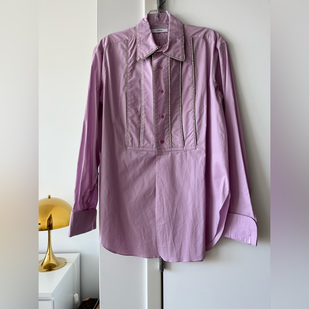 AREA NYC Collar Long Sleeve Button-Up With Rhinestone Trimming Top Size: S